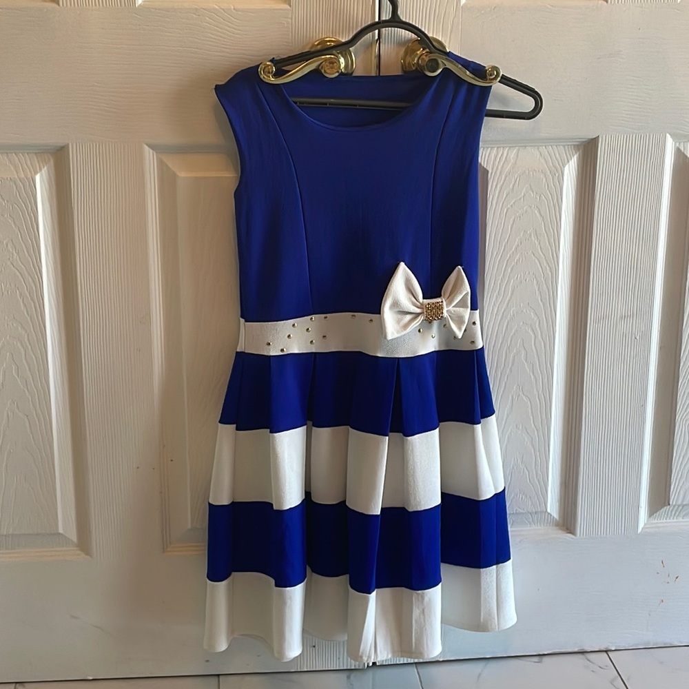 Dress,blue with white ,gold gems girls 12-14